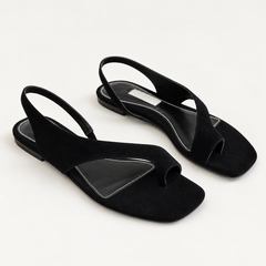 Asymmetric Thong Slide Sandals - Black- Flat - variant image