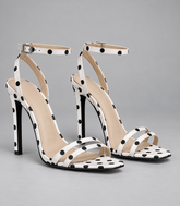 Contrast Strap Stiletto Sandals - Black and White Dots - product view 1