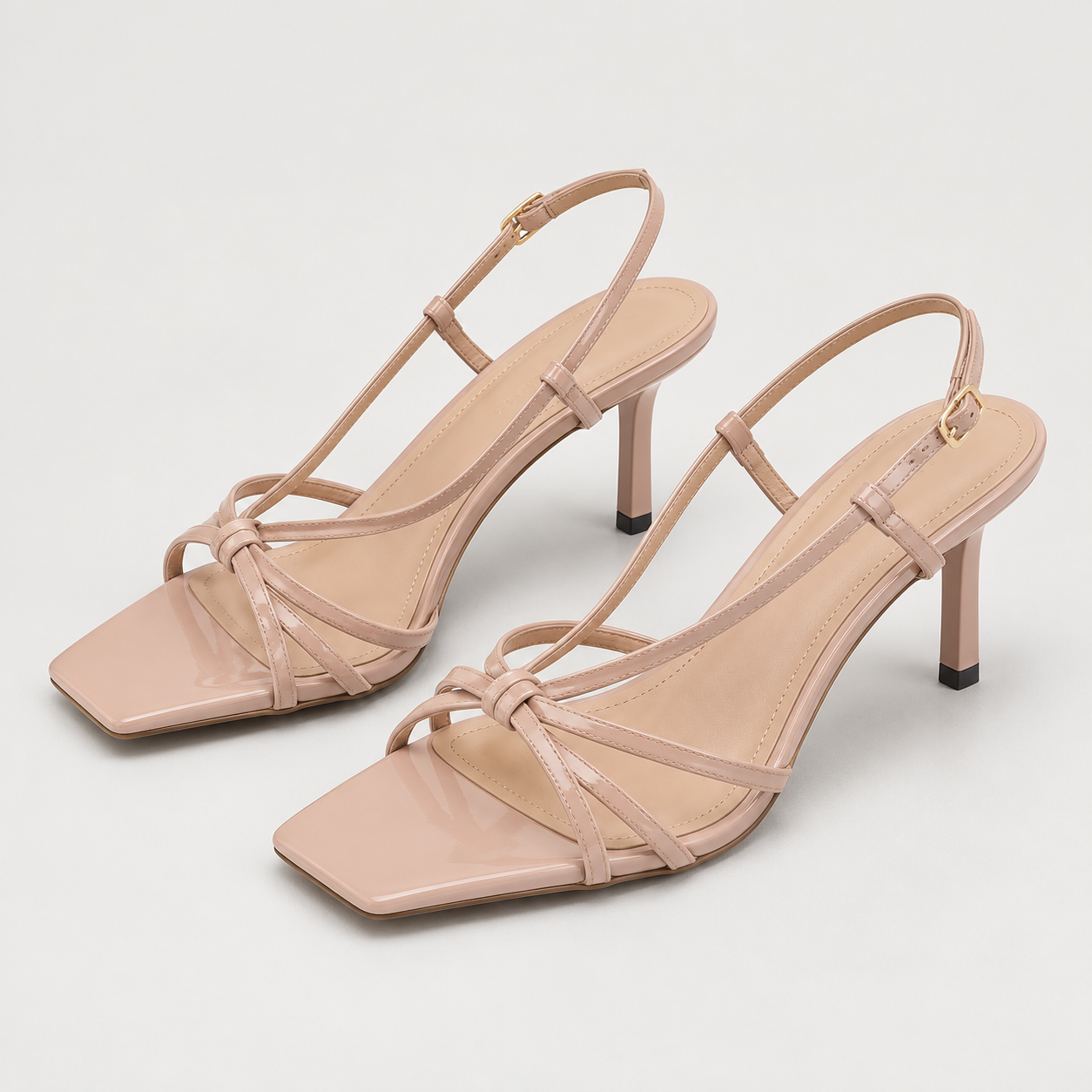 Slim Strap Square Toe Stiletto Sandals - Blush - variant image