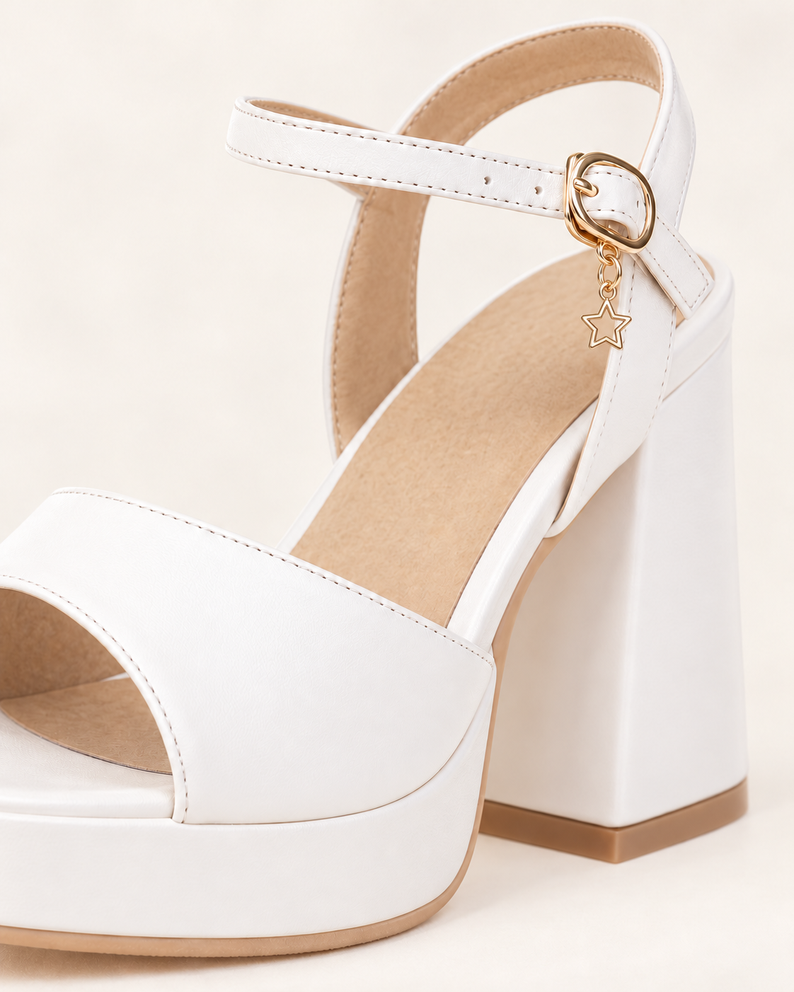 Ankle Strap Platform Block Heel Sandals - White - product view 4