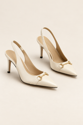 Horsebit Detail Pointed Toe Slingback Heels - Champagne - product view 1
