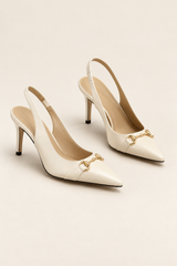 Horsebit Detail Pointed Toe Slingback Heels - Champagne - product view 1