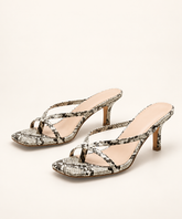 Square Toe Cross Strap Heeled Mules - Black/White - product view 1