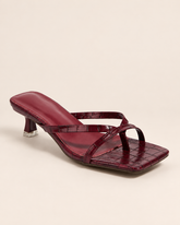 Square Toe Thong Stiletto Mules - Burgundy - product view 1