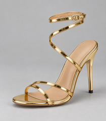 Pointed Toe Lace Up Stiletto Sandals - Golden - product view 3