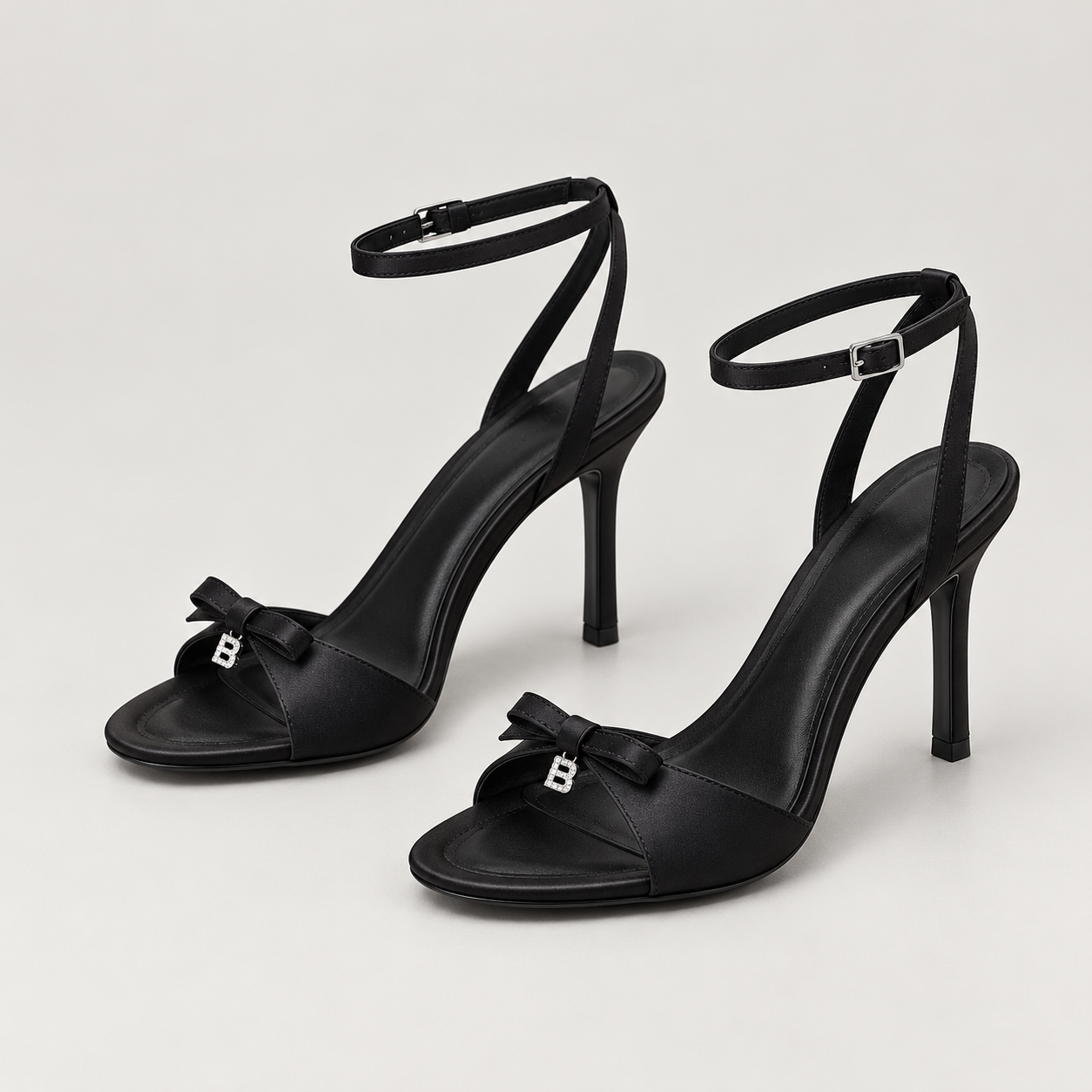 Bow Detail Lace Up Stiletto Sandals - Black (Sandals 9 cm) - variant image