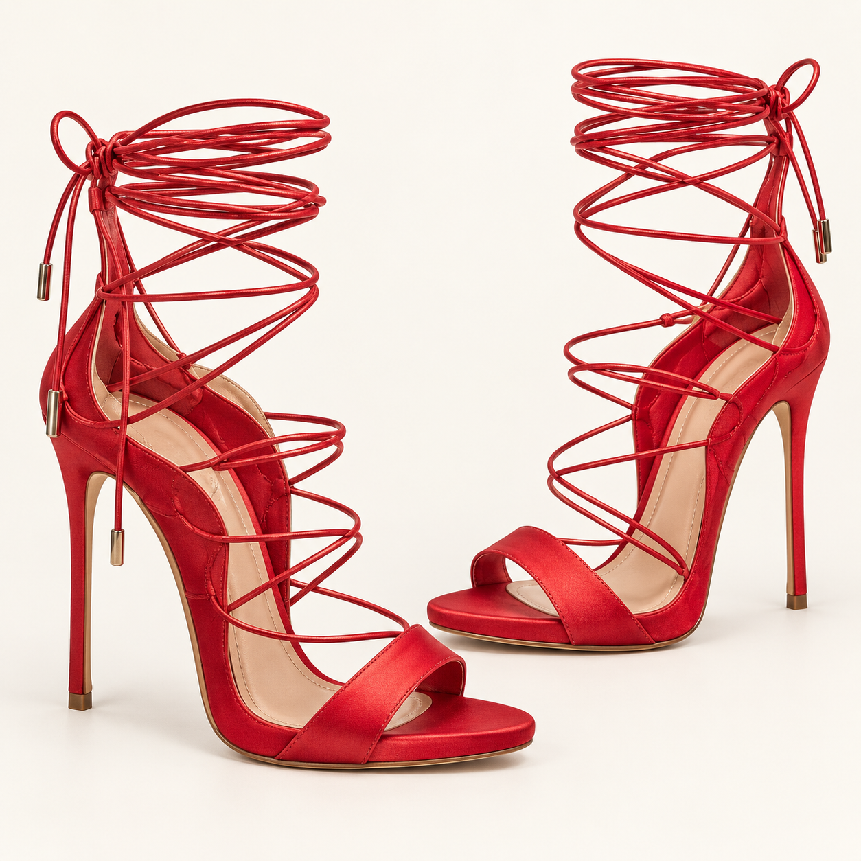Lace Up Platform Stiletto Sandals - Red - variant image
