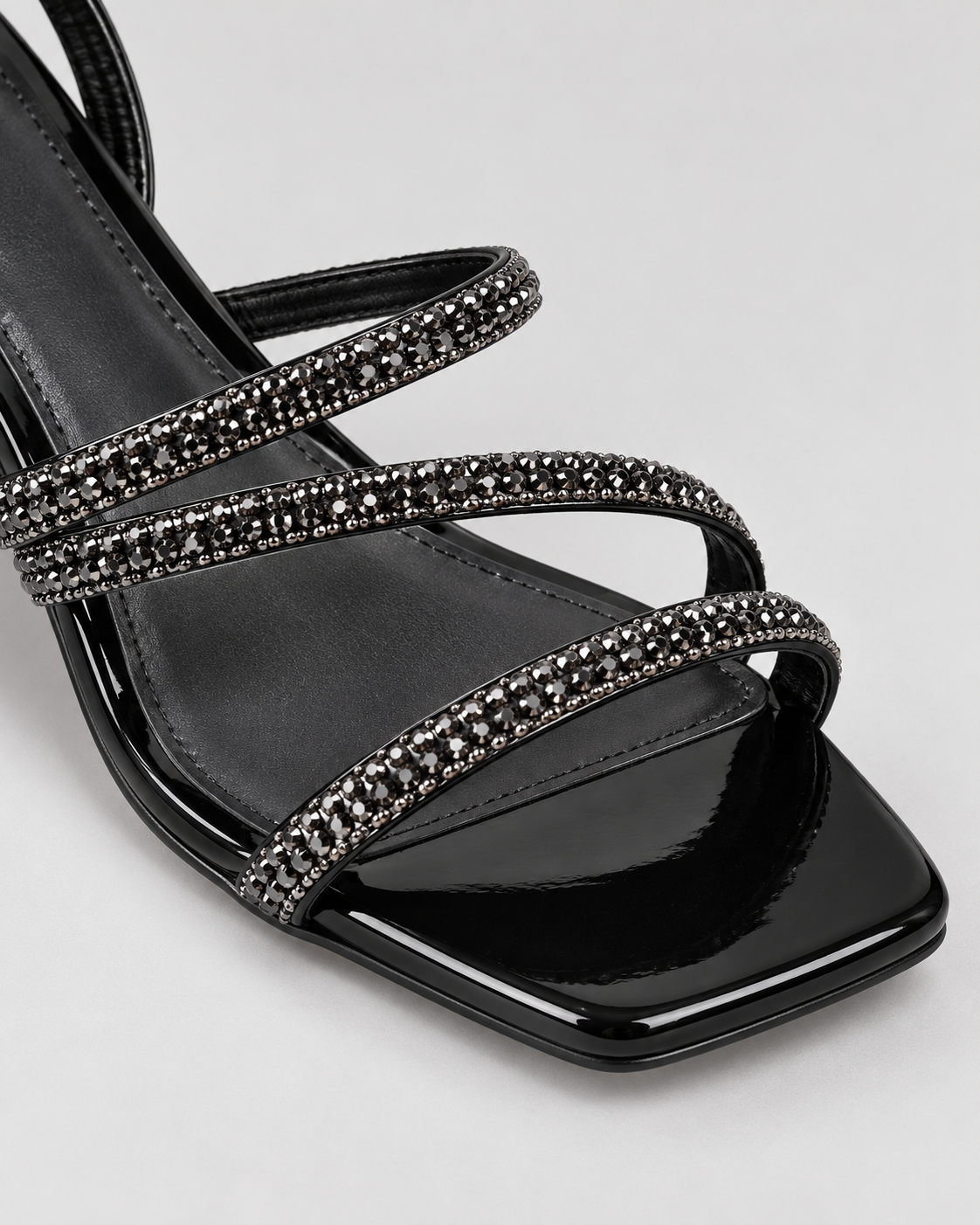 Slim Strap Open Toe Heeled Sandals - Black/PAT - product view 4