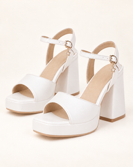 Ankle Strap Platform Block Heel Sandals - White - product view 1