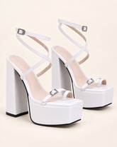 Cross Strap Platform Block Heel Sandals - White - product view 1