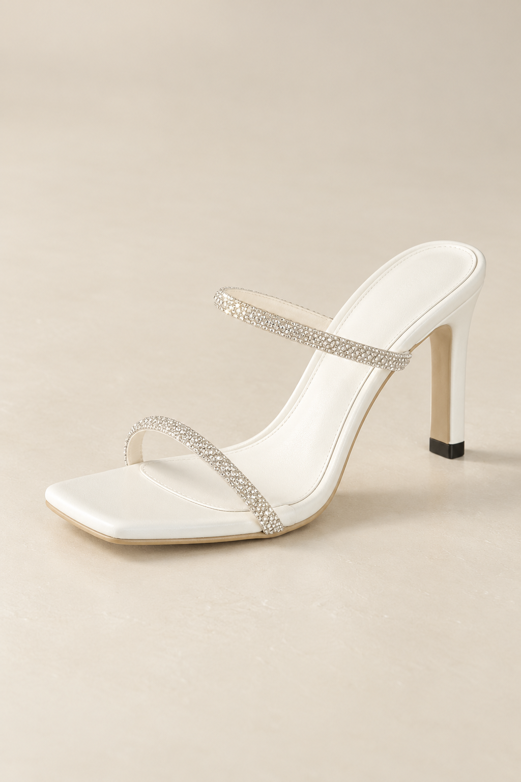 Rhinestone Strap Block Heel Sandals - White - product view 3