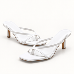 Square Toe Cross Strap Heeled Mules - White - variant image