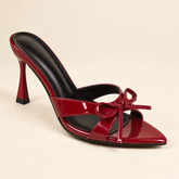 Bow Detail Peep Toe Heeled Mules - Burgundy - product view 1