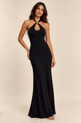 Halter Keyhole Fitted Maxi Dress - Black - Product view