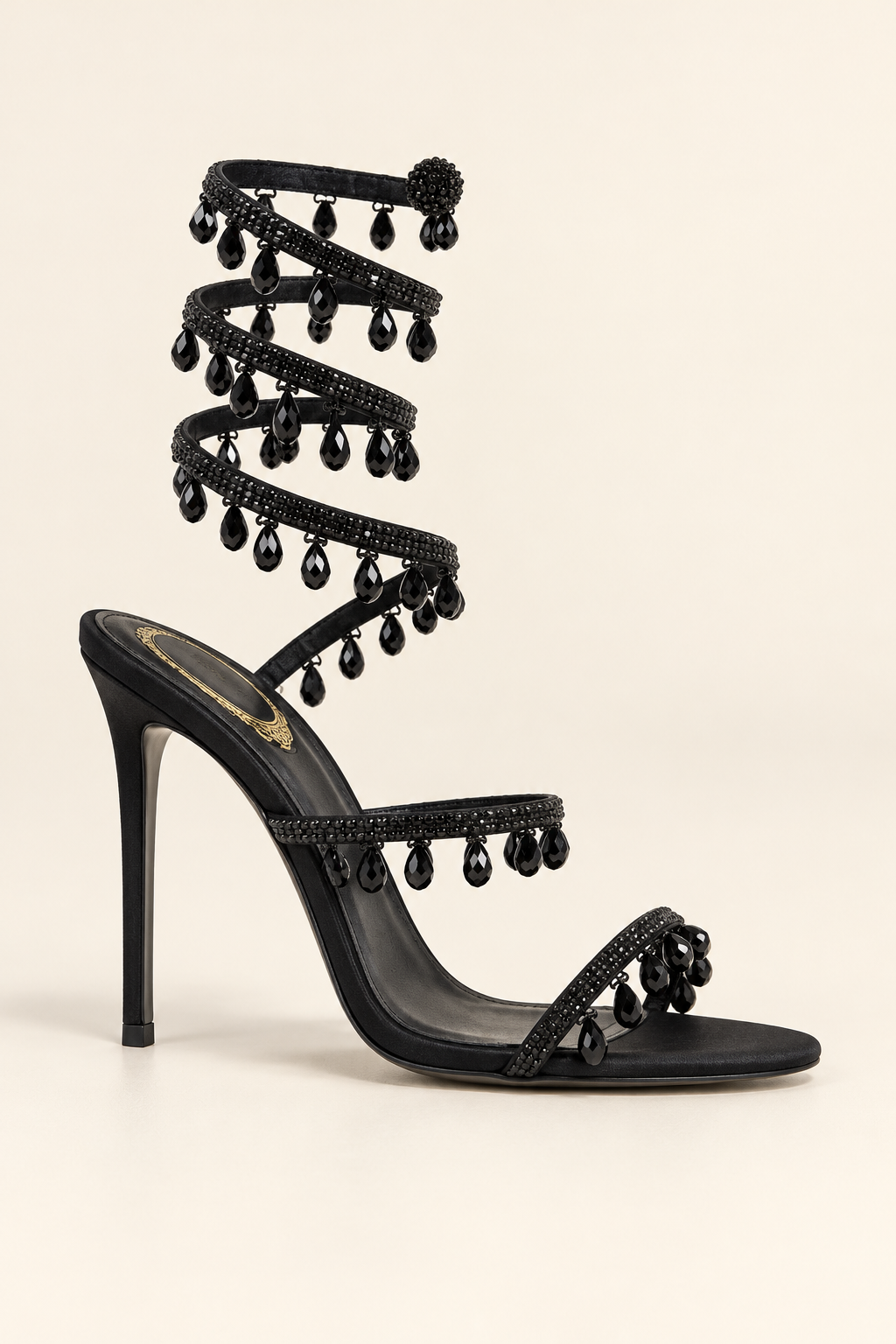 Rhinestone Fringe Spiral Strap Sandals - Black - product view 2