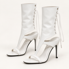 Lace Up Open Toe Heeled Sandal Boots - White - variant image