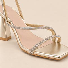 Metallic Multi Strap Block Heel Sandals - Gold - product view 4