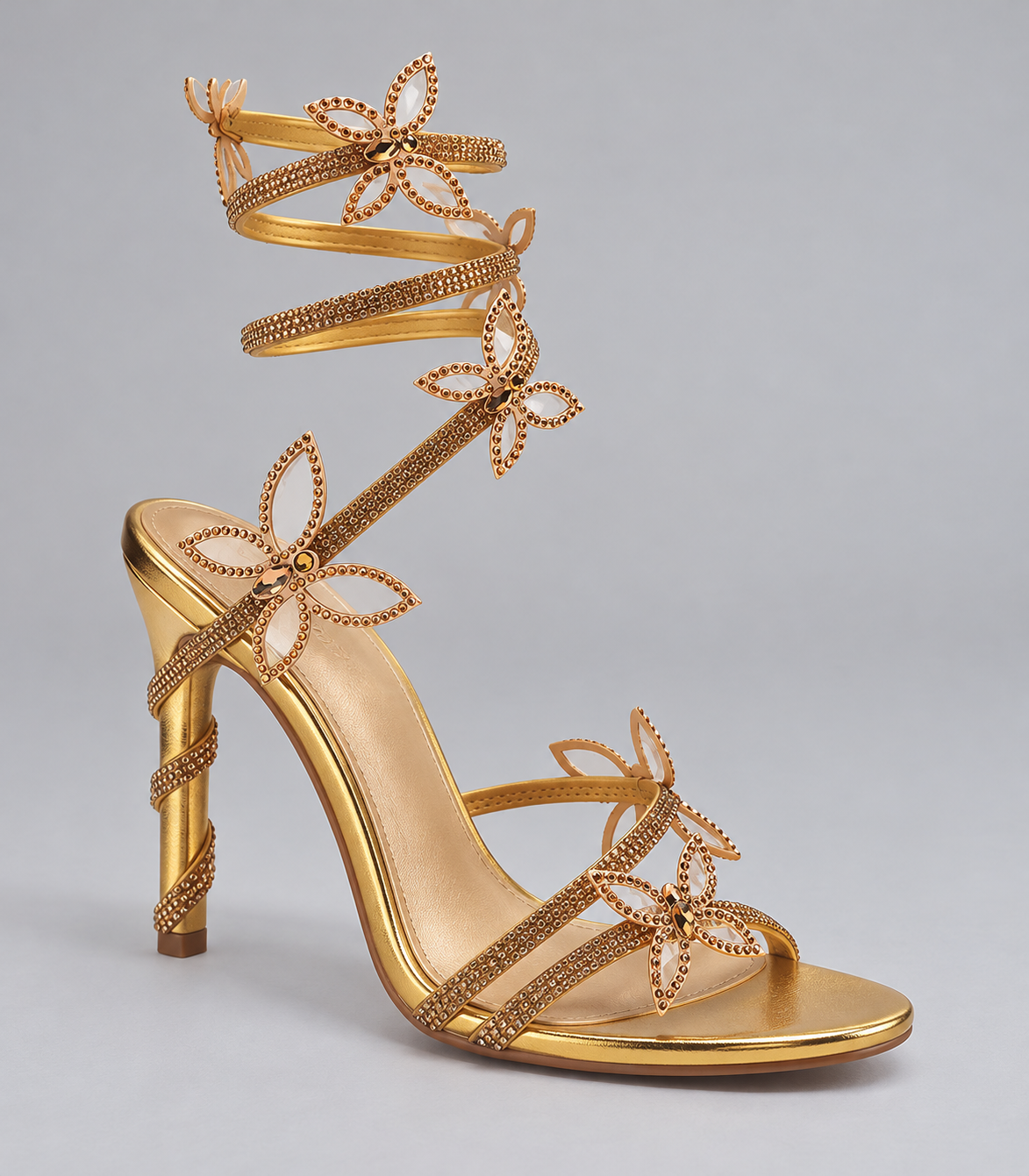 Rhinestone Butterfly Wrap Strap Sandals - Gold - product view 3