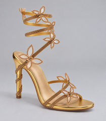 Rhinestone Butterfly Wrap Strap Sandals - Gold - product view 3