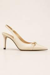 Horsebit Detail Pointed Toe Slingback Heels - Champagne - product view 2