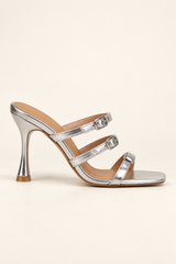 Rhinestone Multi Strap Heeled Mules - Silver - product view 2