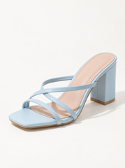 Cross Strap Heeled Slide Sandals - Light Blue - product view 1