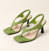 Square Toe Thong Slingback Heels - Green - product view 1
