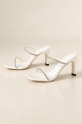 Rhinestone Strap Block Heel Sandals - White - product view 1