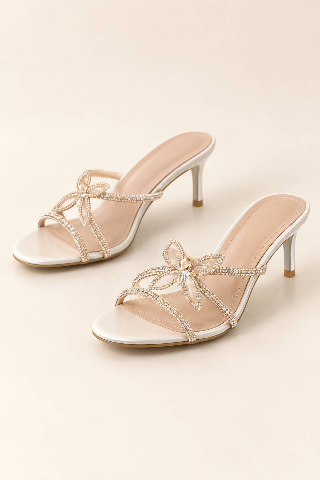 Rhinestone Flower Heeled Mules - White 6 cm - product view 1