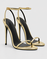 Minimal Ankle Strap Stiletto Sandals - Gold Smooth Finish - product view 1