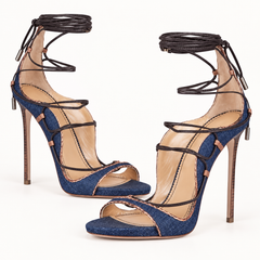 Lace Up Platform Stiletto Sandals - Blue - variant image