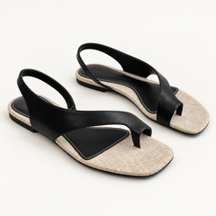 Asymmetric Thong Slide Sandals - Black Sand- Flat - variant image