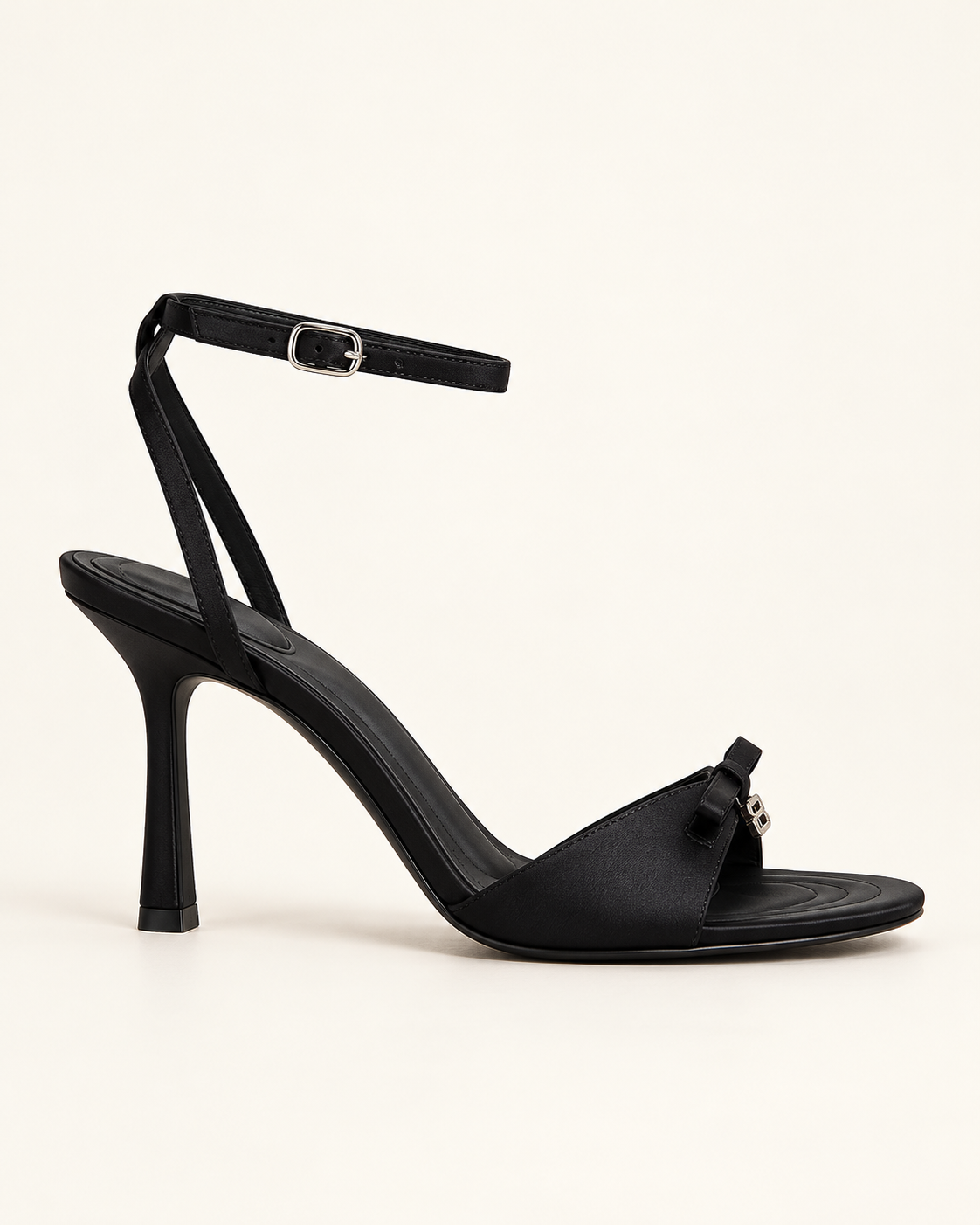 Bow Detail Lace Up Stiletto Sandals - Black (Sandals 7 cm) - product view 2