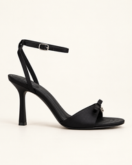 Bow Detail Lace Up Stiletto Sandals - Black (Sandals 7 cm) - product view 2