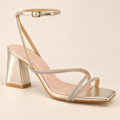 Metallic Multi Strap Block Heel Sandals - Gold - product view 3