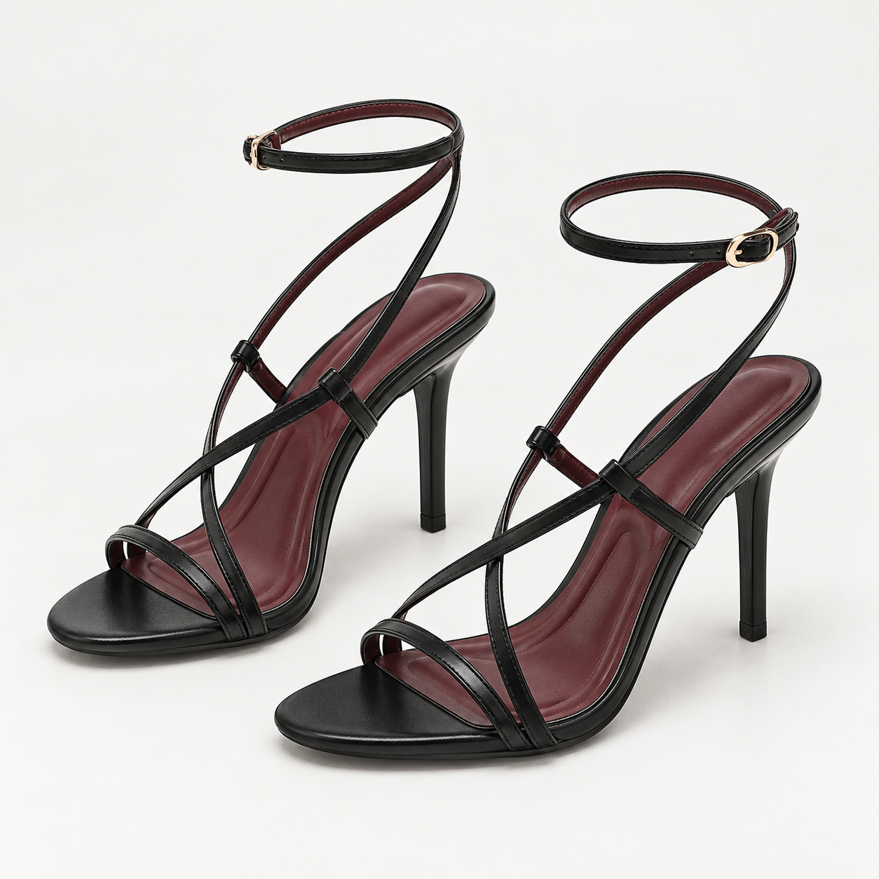 Cross Strap Ankle Tie Stiletto Sandals - Black - variant image