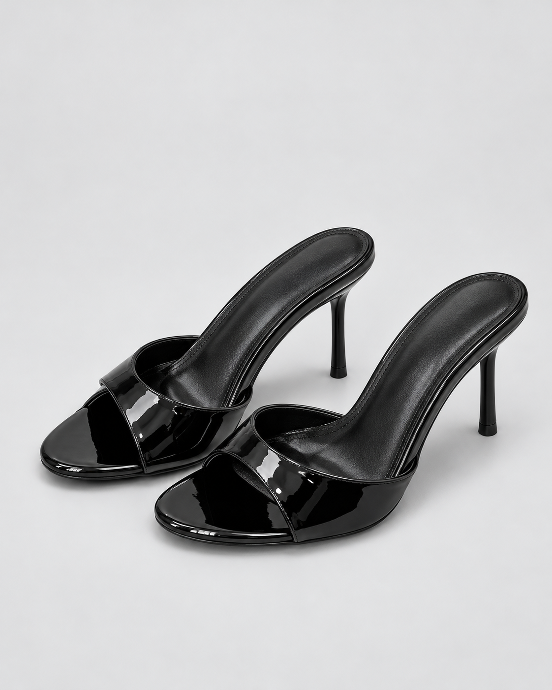 Wide Strap Stiletto Mule Sandals - Black - product view 1