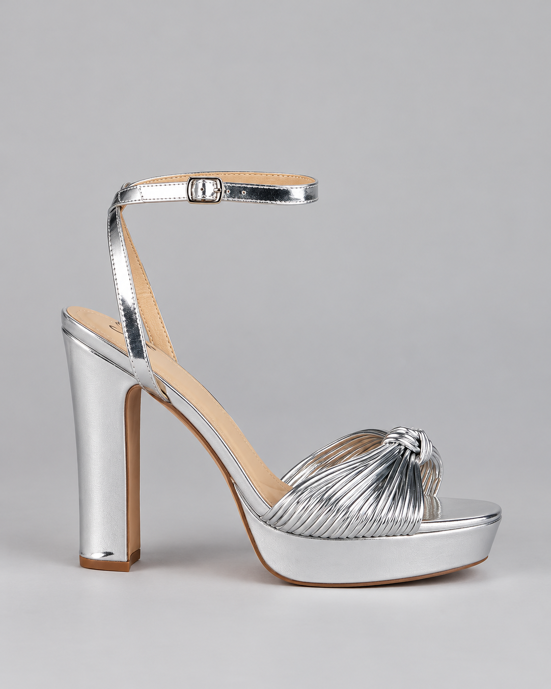 Metallic Knot Platform Sandals - Silver - product view 2