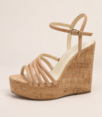 Multi Strap Platform Wedge Sandals - Apricot - product view 3