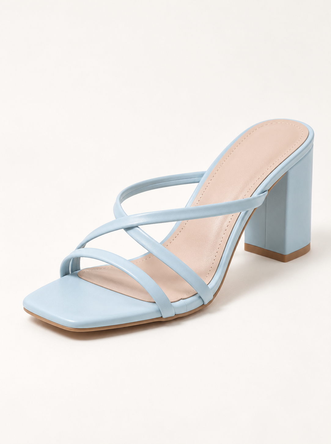 Cross Strap Heeled Slide Sandals - Light Blue - product view 3