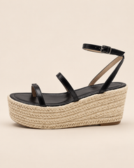 Buckle Strap Platform Wedge Sandals - Black - product view 2