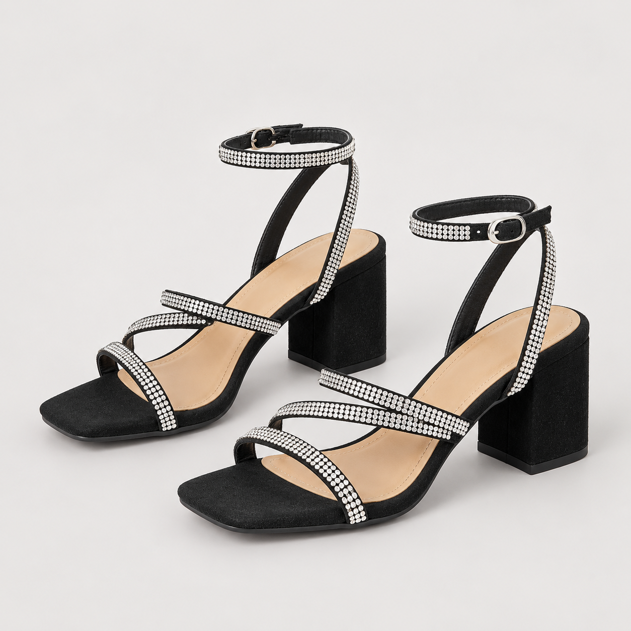 Slim Strap Open Toe Heeled Sandals - Black/SU - variant image