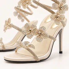 Floral Spiral Strap Stiletto Sandals - Champagne 8 cm - product view 2