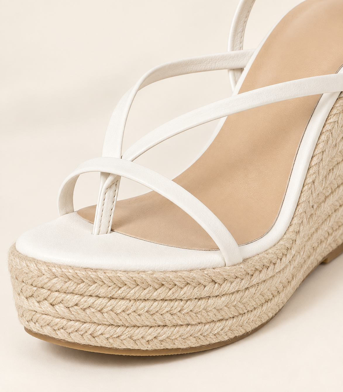 Woven Look Platform Wedge Sandals - White - product view 4