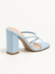 Cross Strap Heeled Slide Sandals - Light Blue - product view 4