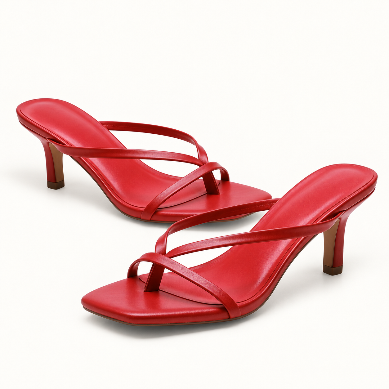 Square Toe Cross Strap Heeled Mules - Red - variant image