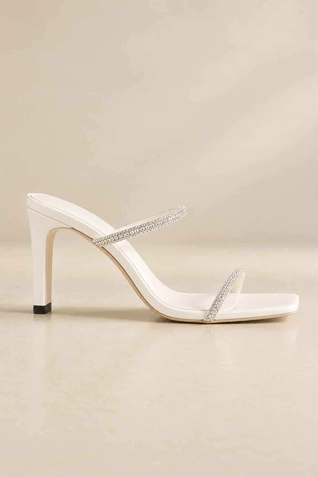 Rhinestone Strap Block Heel Sandals - White - product view 2