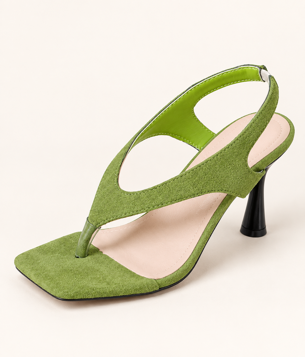 Square Toe Thong Slingback Heels - Green - product view 3