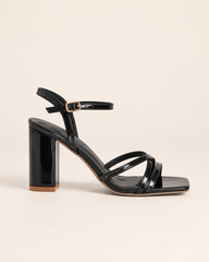 Square Toe Cross Strap Block Heel Sandals - Black - product view 2
