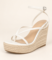 Woven Look Platform Wedge Sandals - White - product view 3